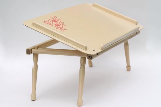 vintage wood folding tray for bed or chair, easel top lap desk for coloring, laptop or tablet