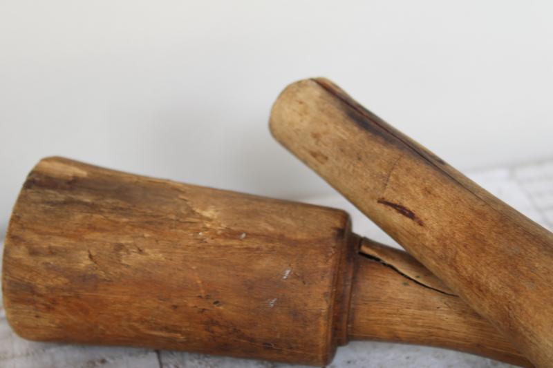vintage wood mashers, large pestles or crock tampers, rustic primitive kitchen tools