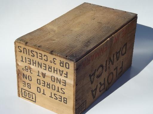 vintage wood packing crate, Flora Danica - Denmark shipping box