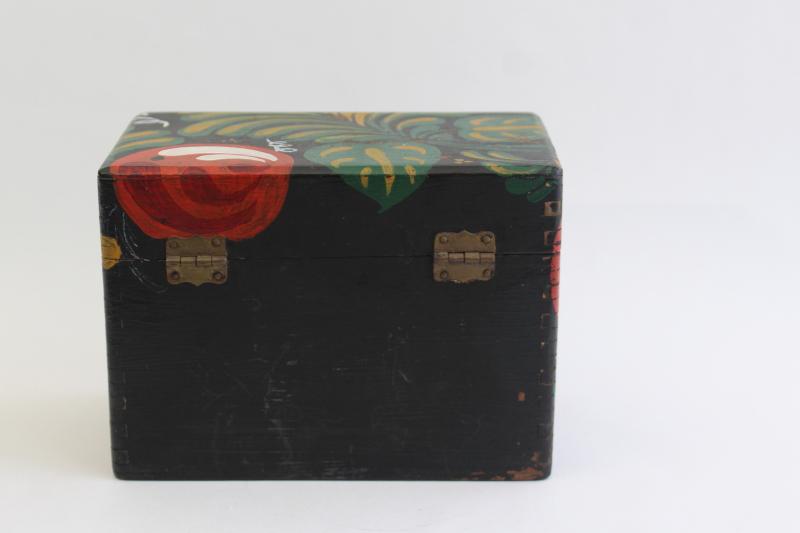 vintage wood recipe box, tole painted folk art primitive old country style