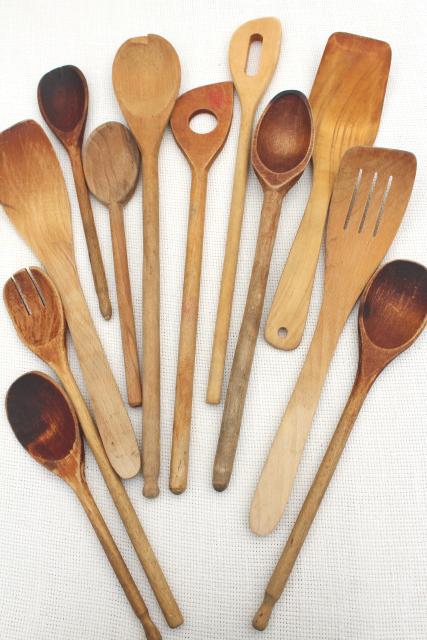 vintage wood spoons, instant collection primitive old wooden spoons