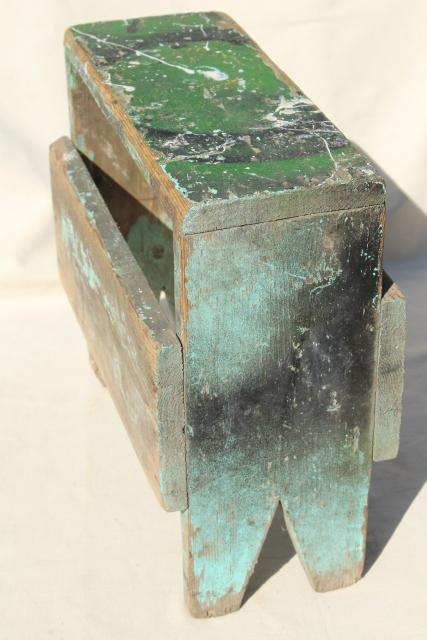 vintage wood tiny bench or foot stool, farm country primitive worn weathered old paint