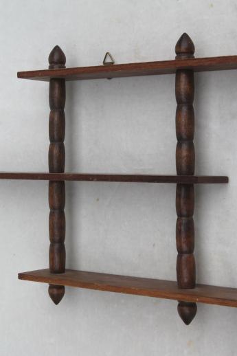 vintage wooden display shelves for miniatures & tiny collectibles, mid-century wall shelf grouping