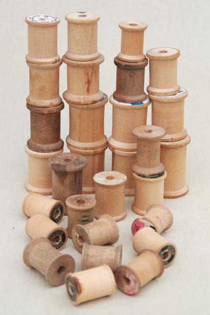 vintage wooden spools from sewing thread, empty reels / bobbins, wood spool lot