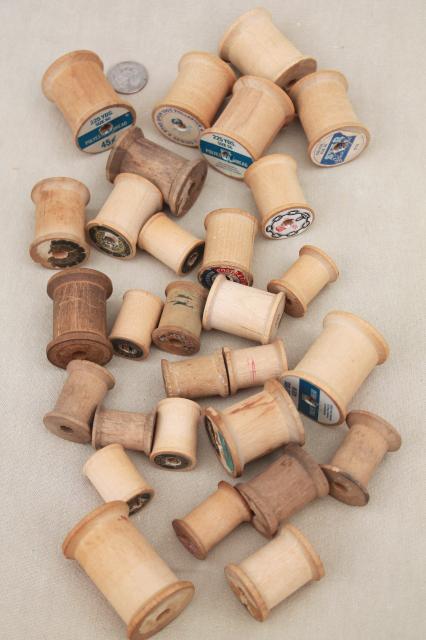 vintage wooden spools from sewing thread, empty reels / bobbins, wood spool lot