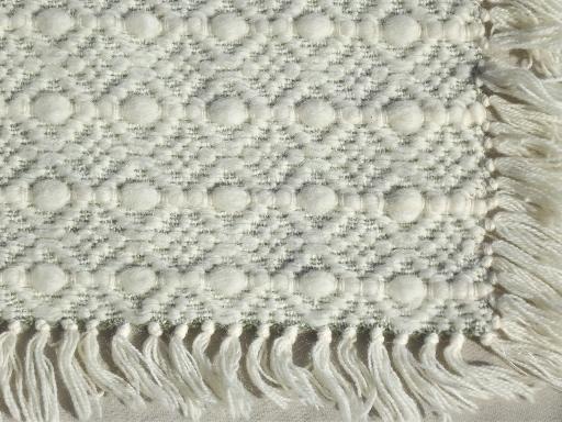 vintage wool blanket, 60s 70s retro rya style shag pile  throw w/ yarn fringe