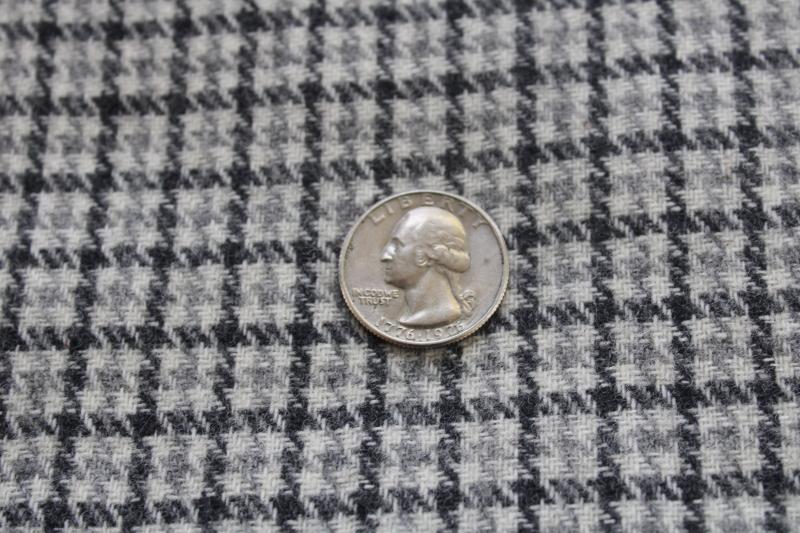vintage wool fabric for sewing or crafts, black & grey houndstooth plaid on ivory