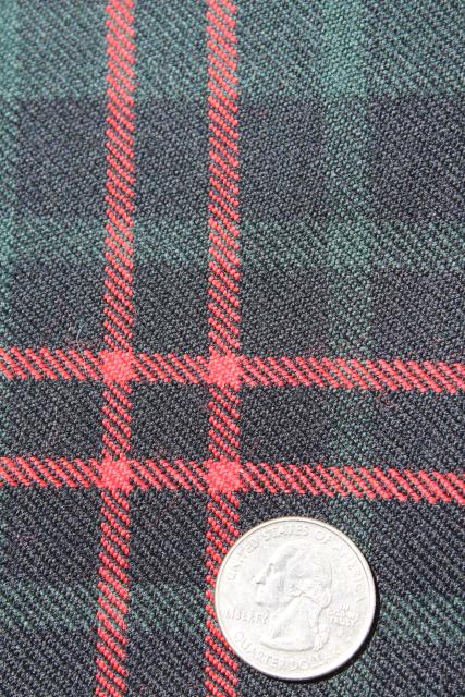 vintage wool fabric, forest green & red tartan plaid fabric for shirts, kilts, home decor