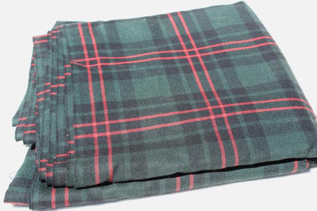 vintage wool fabric, forest green & red tartan plaid fabric for shirts, kilts, home decor