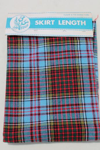 vintage wool tartan plaid fabric, 60s label skirt length pre-cut yardage