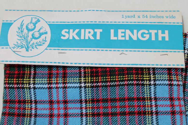 vintage wool tartan plaid fabric, 60s label skirt length pre-cut yardage