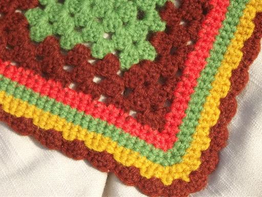 vintage wool yarn granny squares crochet afghan in warm harvest colors