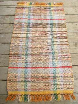 vintage woven cotton rag rug, old kitchen / porch runner, orange shades