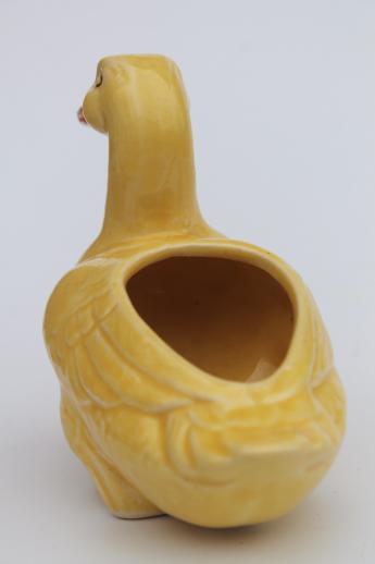 vintage yellow duck pottery planter, cute ceramic flower pot for spring flowers