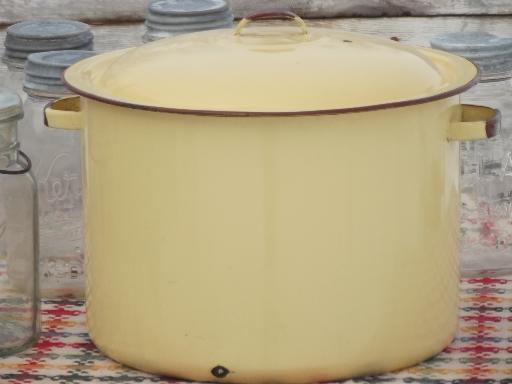 vintage yellow enamelware canner / stock pot for hot water home canning 