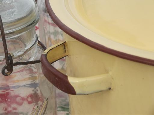 vintage yellow enamelware canner / stock pot for hot water home canning 