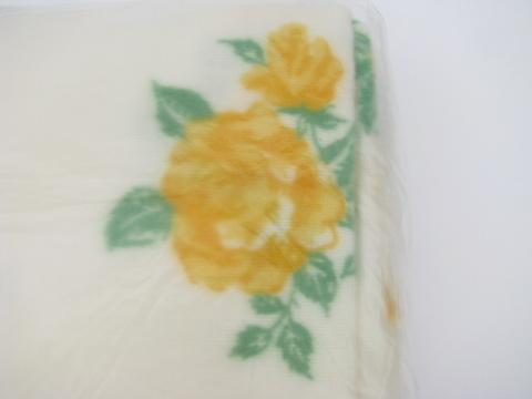 vintage yellow roses sheet blanket, soft plush cotton, mint in Harmony House package