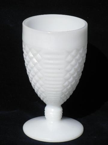 waffle pattern vintage milk glass goblets, set of four wine glasses