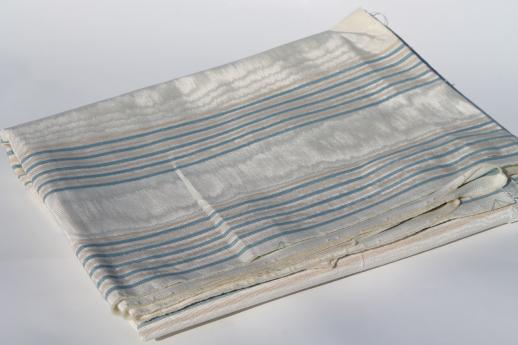 watered moire bengaline fabric, creamy ivory w/ stripe in french blue & buff