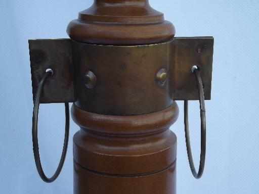 western wagon wheel vintage turned wood lamp w/ copper yoke hardware