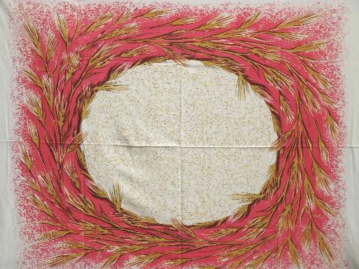 wheat wreath vintage printed cotton tablecloth for the harvest season