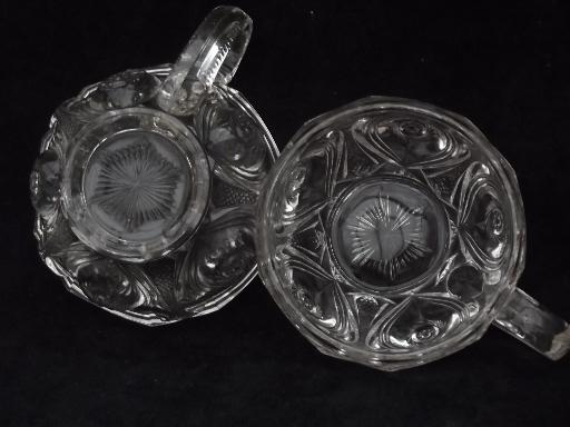 wheel star pattern pressed glass punch cups, antique EAPG vintage
