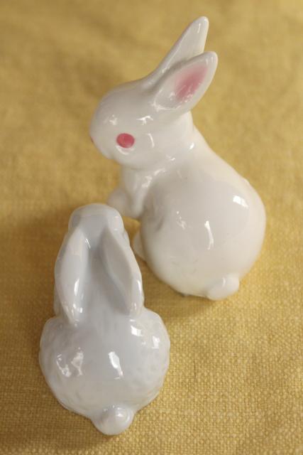 white rabbit china figurines, vintage Easter bunnies Napco & OMC Japan