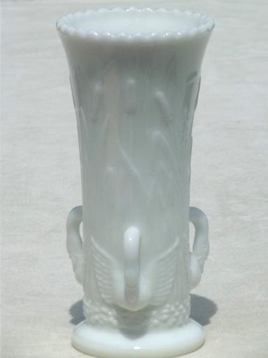 white swans milk glass vase & covered box, vintage Westmoreland glass