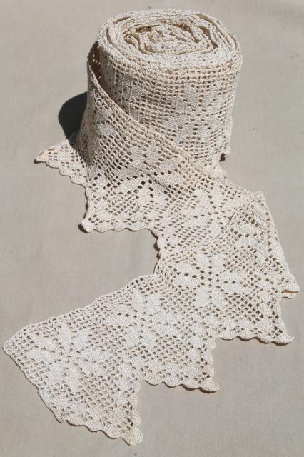 wide filet crochet lace edging border, heavy handmade crocheted cotton trim w/ stars