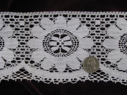 wide old cotton lace edging, 6+ yds vintage sewing trim for curtains