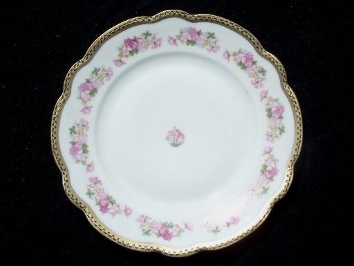 wild rose w/ black and gold, vintage Wheelock china bread and butter plates