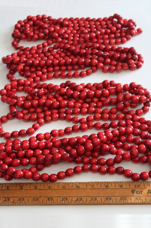 wood beads garland, cranberry red cranberries bead strings natural rustic holiday decor