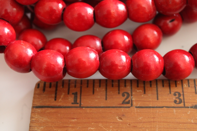 wood beads garland, cranberry red cranberries bead strings natural rustic holiday decor