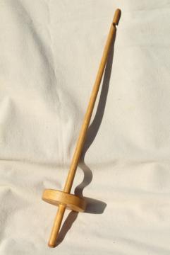 wood drop spindle, hand spinning spinner's tool, vintage primitive