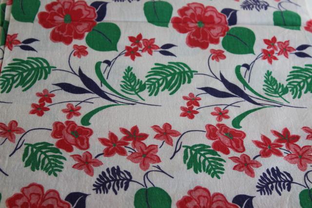 woodland wild flowers print cotton feed sack fabric, 1940s 50s vintage