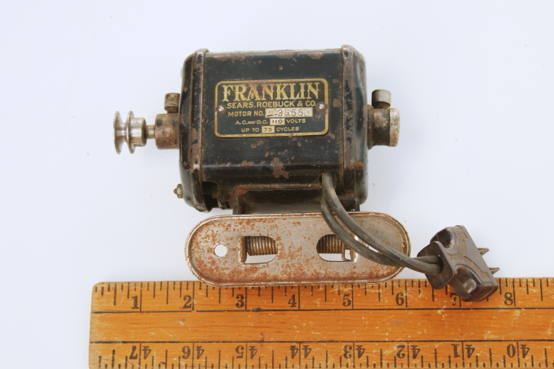 working antique electric motor for Franklin sewing machine, vintage Sears, Roebuck metal label