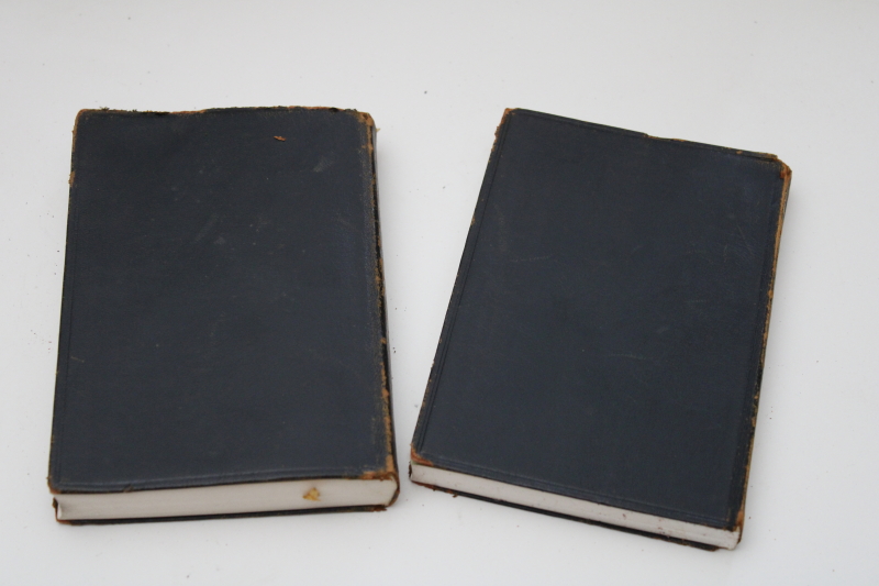 worn antique black leather bound books, 1920s vintage pocket classics Lamb Essays of Elia, Washington Irving