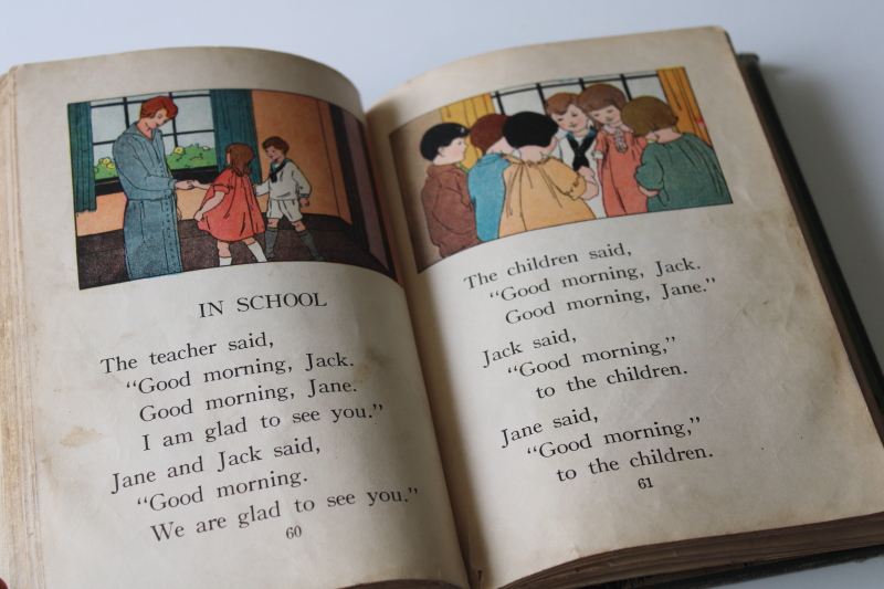worn antique school book primer, 1920s vintage Child Story Reader early reading lessons