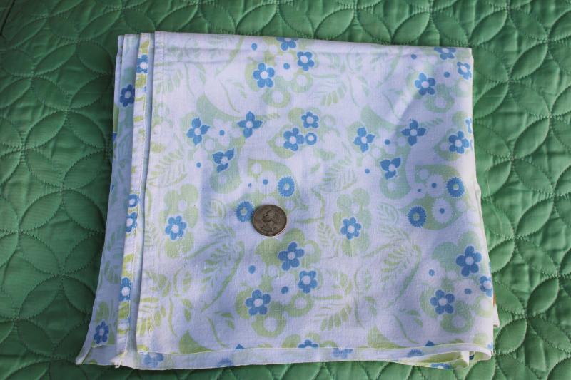 worn soft vintage cotton feedsack fabric, faded print, blue & green flowers