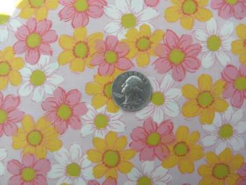 yellow, pink, white flowers print, vintage 36'' wide cotton fabric