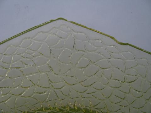 yellow-green vintage pressed glass crackle pattern plates, set of 6
