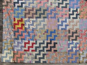 zig-zag blocks in many old prints, vintage print cotton fabric quilt top