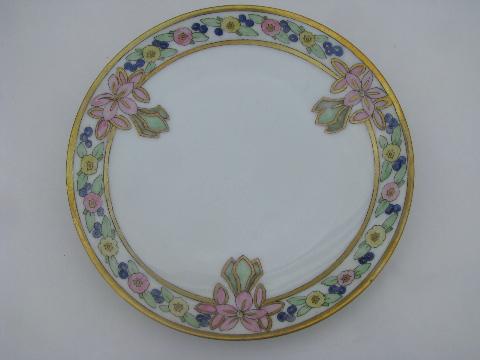 10 antique hand-painted china plates, art nouveau & art deco vintage flowers