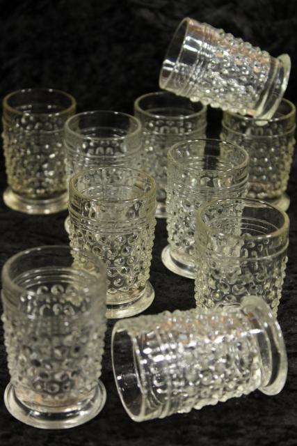 10 vintage Anchor Hocking hobnail clear glass whiskey shot glasses, nice mini vases!