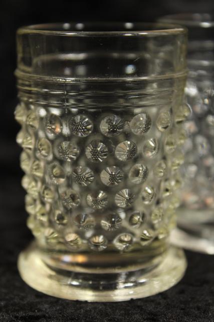 10 vintage Anchor Hocking hobnail clear glass whiskey shot glasses, nice mini vases!