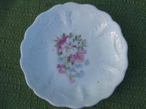 12 antique azalea lily floral china butter pat plates, vintage Germany?