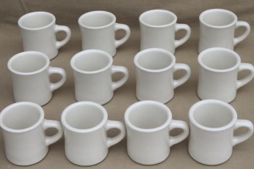 12 heavy white ironstone china coffee cups or tea mugs, vintage restaurant ware