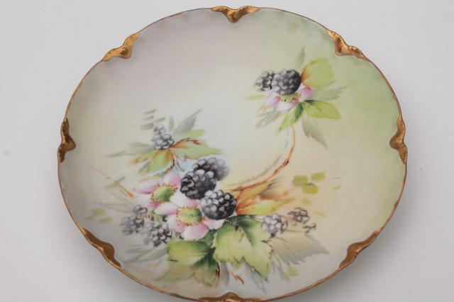 12 mismatched antique hand painted china plates, autumn summer harvest fruit & flowers