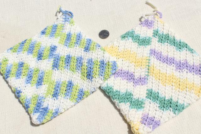 12 new hand knit crochet cotton washcloths, dish cloths or pot holders w/ double layer thickness