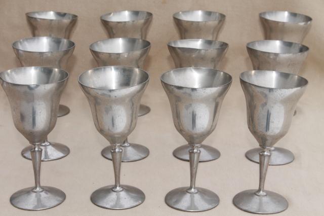 12 pewter goblets, large wine / water glasses, vintage New Amsterdam Silver New York